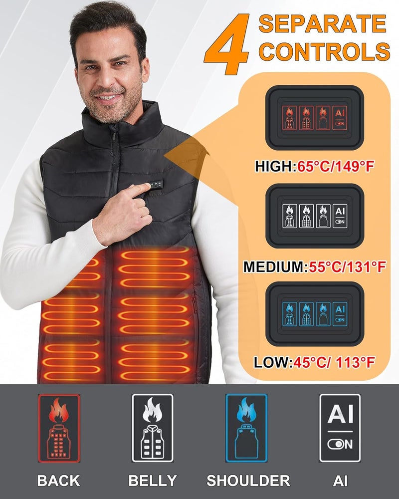 Techstuph Heated Vest for Men & Women, No Battery Pack, 4 Switch Controls, Windproof Lightweight Polyester for Work, Cycling - Image 4